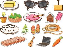 Sticker set of mixed daily objects vector