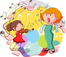 Doodle children with music instrument and melody vector