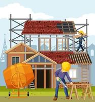 Building construction site with workers vector