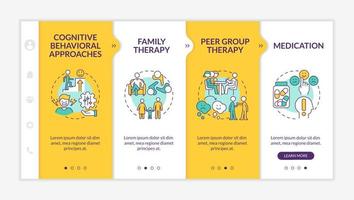 Conduct disorder treatment yellow onboarding template. Mental issue. Responsive mobile website with linear concept icons. Web page walkthrough 4 step screens. vector