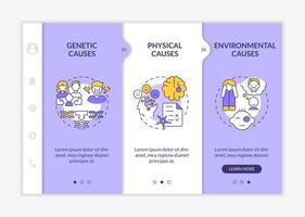 Conduct disorder causes purple and white onboarding template. Responsive mobile website with linear concept icons. Web page walkthrough 3 step screens. vector