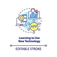 Learning to use new technology concept icon. Lifelong learning examples abstract idea thin line illustration. Isolated outline drawing. Editable stroke. vector