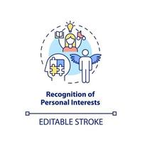 Recognition of personal interests concept icon. Lifelong education benefits abstract idea thin line illustration. Isolated outline drawing. Editable stroke.