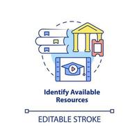 Identify available resources concept icon. Adopting lifelong learning abstract idea thin line illustration. Isolated outline drawing. Editable stroke. vector