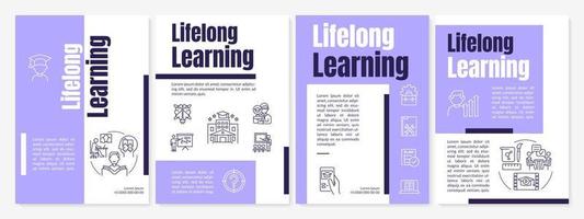 Lifelong learning guideline purple brochure template. Ongoing education. Leaflet design with linear icons. 4 vector layouts for presentation, annual reports.