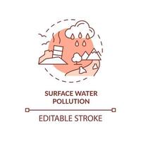 Surface water pollution terracotta concept icon. Damaged ecosystem abstract idea thin line illustration. Isolated outline drawing. Editable stroke. vector