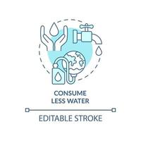 Consume less water turquoise concept icon. Natural resource protection abstract idea thin line illustration. Isolated outline drawing. Editable stroke. vector