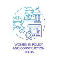 Women in policy and construction fields blue gradient concept icon. Urban management. Comfortable city design abstract idea thin line illustration. Isolated outline drawing. vector