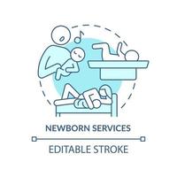 Newborn services turquoise concept icon. Baby care assistance. Medical center abstract idea thin line illustration. Isolated outline drawing. Editable stroke. vector