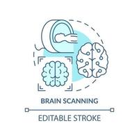 Brain scanning turquoise concept icon. Neurology research. Diagnostic imaging abstract idea thin line illustration. Isolated outline drawing. Editable stroke. vector