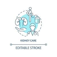 Kidney care turquoise concept icon. Disease relief. Service of medical center abstract idea thin line illustration. Isolated outline drawing. Editable stroke. vector