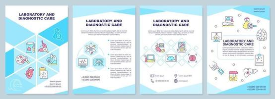 Laboratory and diagnostic care blue brochure template. Medical service. Leaflet design with linear icons. 4 vector layouts for presentation, annual reports.