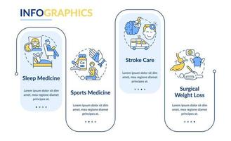 servicios para pacientes plantilla infográfica rectangular. atención médica. visualización de datos con 4 pasos. gráfico de información de la línea de tiempo del proceso. diseño de flujo de trabajo con iconos de línea. vector