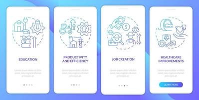 RE economic benefits blue gradient onboarding mobile app screen. Walkthrough 4 steps graphic instructions pages with linear concepts. UI, UX, GUI template. vector