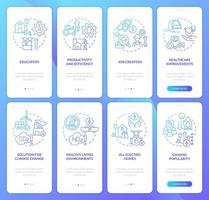 Rural electrification blue gradient onboarding mobile app screen set. Walkthrough 4 steps graphic instructions pages with linear concepts. UI, UX, GUI template. vector