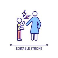 Aggressive child behavior RGB color icon. Kid swearing at mom. Angry outbursts. Extreme aggression. Isolated vector illustration. Simple filled line drawing. Editable stroke.