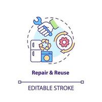 Repair and reuse concept icon. Circular economy process abstract idea thin line illustration. Eliminating waste. Isolated outline drawing. Editable stroke. vector