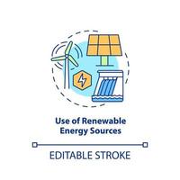 Use of renewable energy sources concept icon. Circular economy pros abstract idea thin line illustration. Zero emissions. Isolated outline drawing. Editable stroke. vector