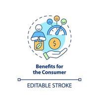 Benefits for consumer concept icon. Circular economy advantage abstract idea thin line illustration. Eco-friendly products. Isolated outline drawing. Editable stroke. vector