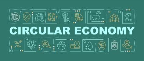Circular economy solutions word concepts dark green banner. Sustainability. Infographics with icons on color background. Isolated typography. Vector illustration with text.