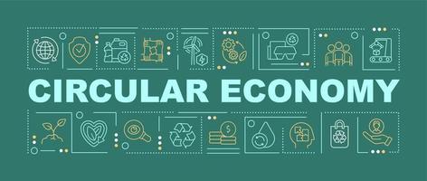 soluciones de economía circular conceptos de palabras banner verde oscuro. sostenibilidad. infografías con iconos sobre fondo de color. tipografía aislada. ilustración vectorial con texto. vector