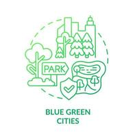 icono de concepto de gradiente verde de ciudades verdes azules. áreas de parque para la recreación de los ciudadanos. principio de diseño urbano idea abstracta ilustración de línea delgada. dibujo de contorno aislado. vector