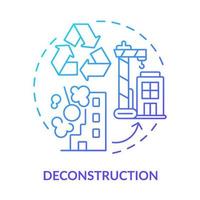 icono de concepto de gradiente azul de deconstrucción. demolición de edificios antiguos. diseño de ciudad sostenible idea abstracta ilustración de línea delgada. dibujo de contorno aislado. vector