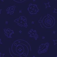 Deep space exploration abstract seamless pattern. Vector shapes on dark blue background. Trendy texture with cartoon color icons. Design with graphic elements for interior, fabric, website decoration