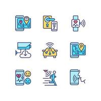 Internet of things pixel perfect RGB color icons set. Wireless technology. Remote access. IoT appliance. Isolated vector illustrations. Simple filled line drawings collection. Editable stroke