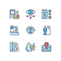 Innovative technology pixel perfect RGB color icons set. Wireless access. Device control. Internet of Things. Isolated vector illustrations. Simple filled line drawings collection. Editable stroke