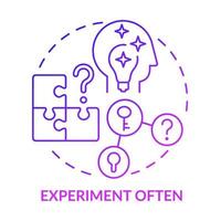 Experiment often purple gradient concept icon. Experimental design abstract idea thin line illustration. Innovative idea. Marketing experimentation. Isolated outline drawing. vector