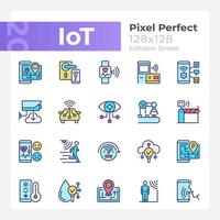 IoT pixel perfect RGB color icons set. Wifi regulation. Internet of Things. Isolated vector illustrations. Simple filled line drawings collection. Editable stroke. Quicksand-Light font used