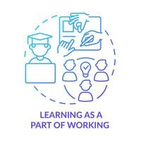 Learning as part of working blue gradient concept icon. Well-trained workforce abstract idea thin line illustration. Coaching and mentoring. Isolated outline drawing. vector