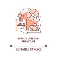 Dont climb furniture terracotta concept icon. Finding clues without force abstract idea thin line illustration. Isolated outline drawing. Editable stroke. vector