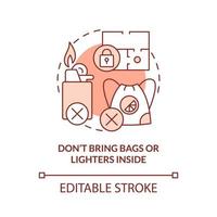 Dont bring bags and lighters inside terracotta concept icon. Forbidden items abstract idea thin line illustration. Isolated outline drawing. Editable stroke. vector