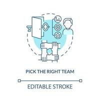 Pick right team turquoise concept icon. Escape room strategy abstract idea thin line illustration. Team bonding activity. Isolated outline drawing. Editable stroke. vector