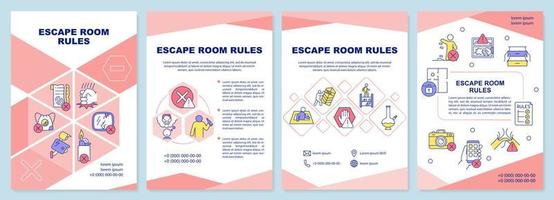 Escape room rules pink brochure template. Gaming experience safety. Leaflet design with linear icons. 4 vector layouts for presentation, annual reports.
