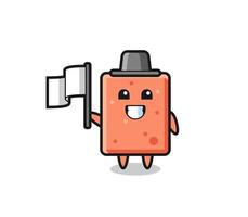 Cartoon character of brick holding a flag vector