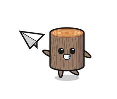 tree stump cartoon character throwing paper airplane vector