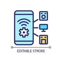 los electrodomésticos inteligentes controlan el icono de color rgb perfecto de píxeles. acceso móvil a la regulación de dispositivos remotos. ilustración vectorial aislada. dibujo de línea rellena simple. trazo editable. fuente arial utilizada vector
