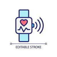 Heart rate monitoring pixel perfect RGB color icon. Pulse control on smart watch app. Internet of Things. Isolated vector illustration. Simple filled line drawing. Editable stroke. Arial font used