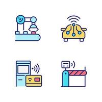 Wireless technologies pixel perfect RGB color icons set. Remote device control. Internet of Things. Isolated vector illustrations. Simple filled line drawings collection. Editable stroke