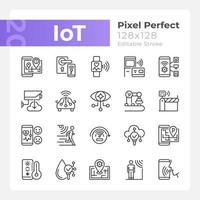 IoT pixel perfect linear icons set. Wifi regulation. Internet of Things. Customizable thin line symbols. Isolated vector outline illustrations. Editable stroke. Quicksand-Light font used