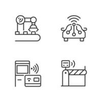 conjunto de iconos lineales perfectos de píxeles de tecnologías inalámbricas. control remoto de dispositivos. Internet de las Cosas. tecnología innovadora símbolos de línea fina personalizables. ilustraciones aisladas de contorno vectorial. trazo editable vector