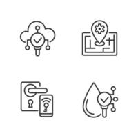 conjunto de iconos lineales perfectos de píxeles de tecnologías iot. dispositivo a prueba de agua. Internet de las Cosas. tecnología innovadora símbolos de línea fina personalizables. ilustraciones aisladas de contorno vectorial. trazo editable vector