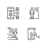 Sensor technology pixel perfect linear icons set. Mobile application for remote control. Innovative tech. Customizable thin line symbols. Isolated vector outline illustrations. Editable stroke