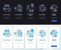 Start export business night and day mode onboarding mobile app screen. Walkthrough 5 steps graphic instructions pages with linear concepts. UI, UX, GUI template. vector