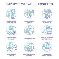 Employee motivation blue gradient concept icons set. Worker wellbeing idea thin line color illustrations. Build relationships between teams. Isolated symbols. vector