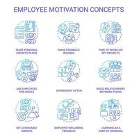 Employee motivation blue gradient concept icons set. Worker wellbeing idea thin line color illustrations. Build relationships between teams. Isolated symbols. vector