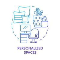 Personalized spaces blue gradient concept icon. Improving mental wellbeing abstract idea thin line illustration. Wellness in workplace. Isolated outline drawing. vector